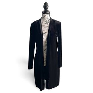 90s Black Velvet Duster Cardigan Soft Goth Witch Size Medium